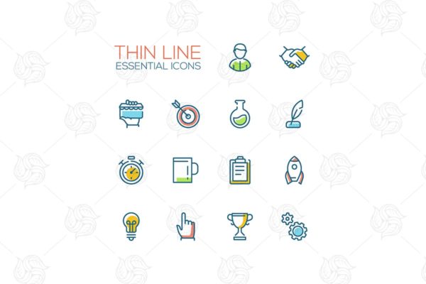 商业金融主题细线图标素材 Business, Finance Symbols – thin line icons