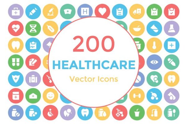 200枚健康医疗主题矢量图标设计素材 200 Healthcare Vector Icons