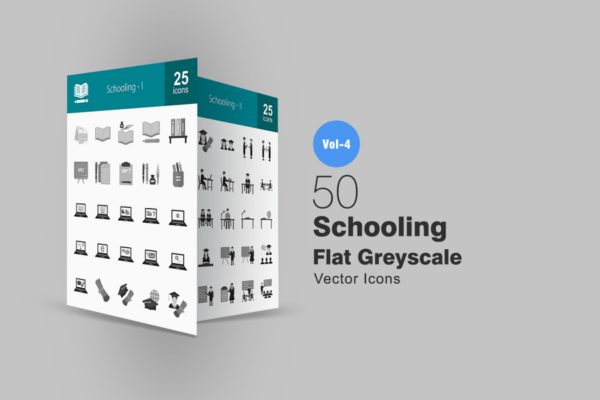 50枚教育主题系列图标精选素材 50 Schooling Greyscale Icons