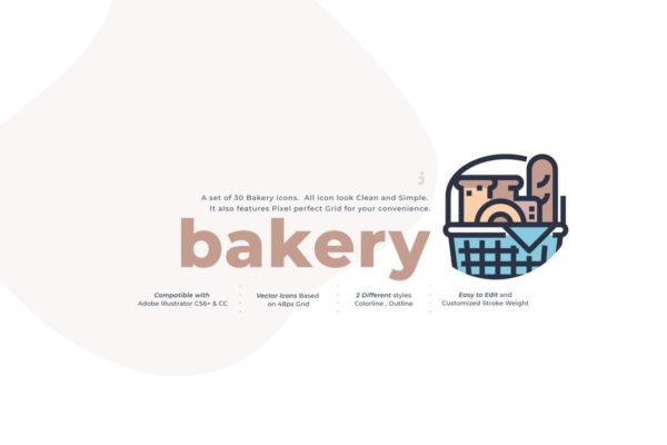 30枚面包店蛋糕矢量系列图标合集精选 30 Bakery Icon Set