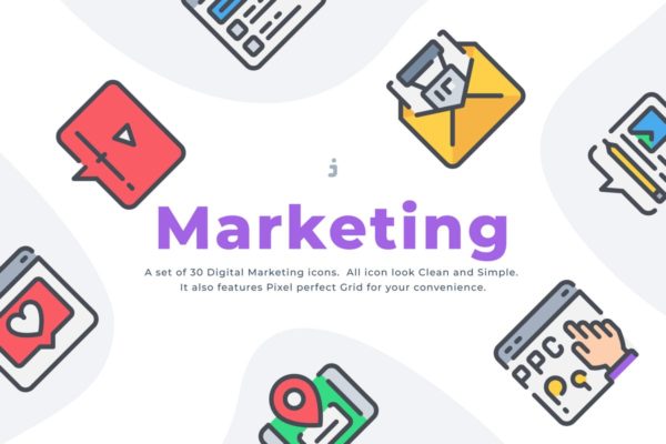 30枚市场营销主题系列图标合集精选 30 Digital Marketing icon set