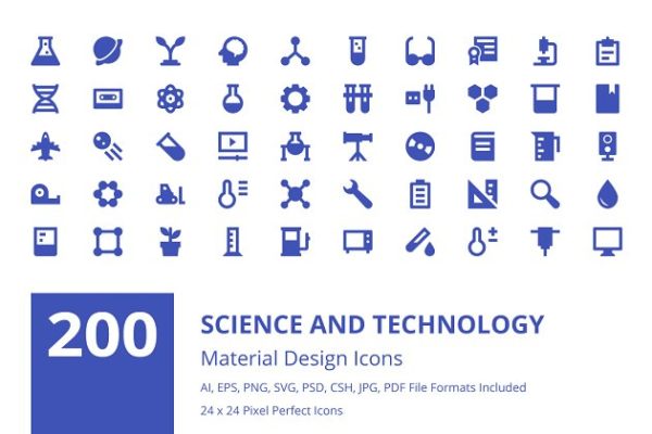 200枚自然科学与科技主题系列图标精选素材 200 Science and Technology Icons