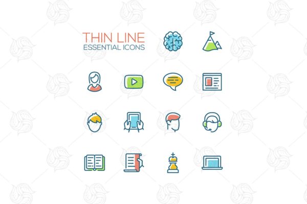 商业金融服务矢量细线系列图标合集精选 Business, Finance Symbols – thin line icons