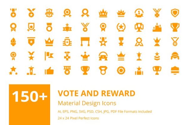 150+投票＆奖杯奖牌Material Design设计规范高清实用图标精选 150+ Vote and Reward Material Icons