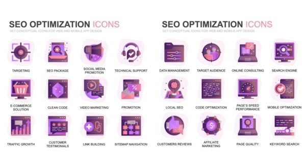 现代扁平化渐变设计风格SEO搜索引擎优化主题系列图标精选素材