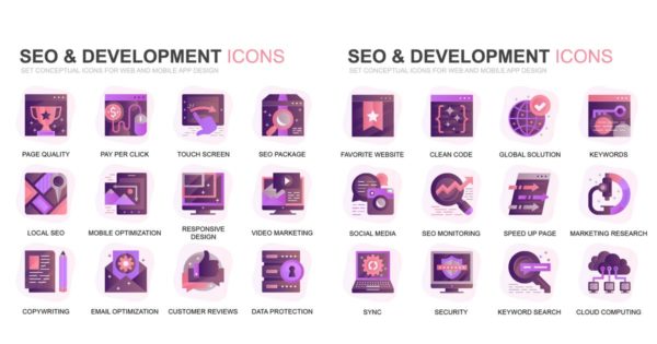 现代扁平化渐变设计风格SEO&开发主题系列图标精选素材