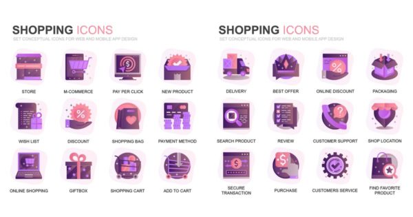 现代扁平化渐变设计风格电子商务购物主题系列图标精选素材