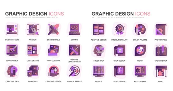 现代扁平化渐变设计风格图形设计/平面设计主题系列图标精选素材