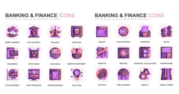 现代扁平化渐变设计风格金融&银行主题系列图标精选素材