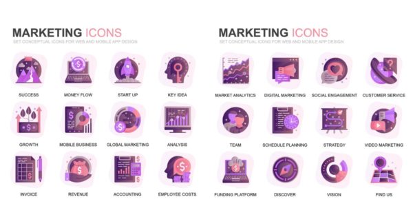 现代扁平化渐变设计风格市场营销主题系列图标精选素材