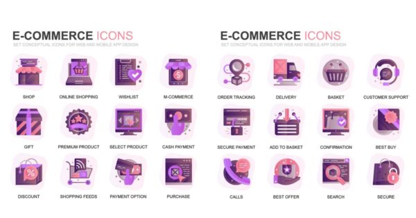 现代扁平化渐变设计风格电子商务主题系列图标精选素材