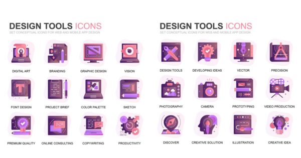 现代扁平化渐变设计风格设计工具主题系列图标精选素材