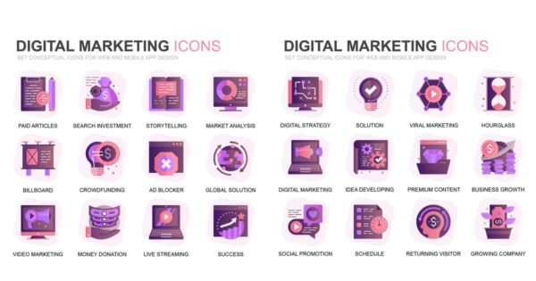 现代扁平化渐变设计风格互联网数字营销主题系列图标精选素材