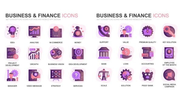 现代扁平化渐变设计风格商务&金融主题系列图标精选素材
