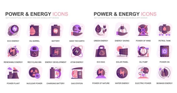 现代扁平化渐变设计风格电力&能源管理主题系列图标精选素材
