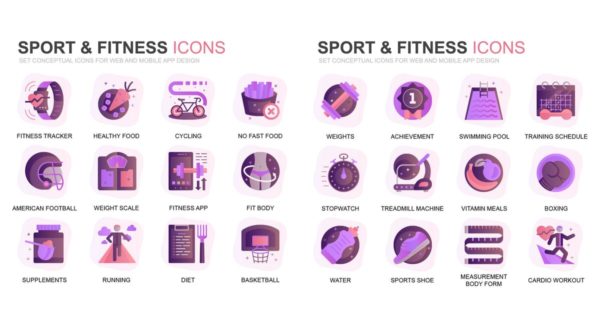 现代扁平化渐变设计风格健身运动主题系列图标精选素材
