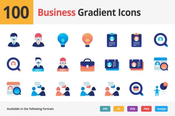 100枚商业职场主题渐变矢量图标素材 Business Employment Vector Gradient Icons