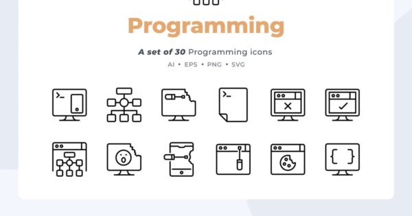 30枚编程程序开发线条图标素材 Basic line – 30 Programming Icons