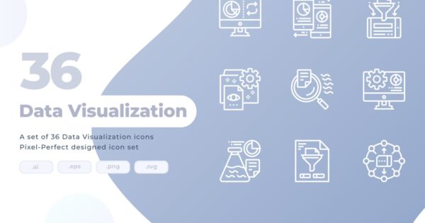 36枚数据可视化主题系列图标精选素材 36 Data Visualization Icons