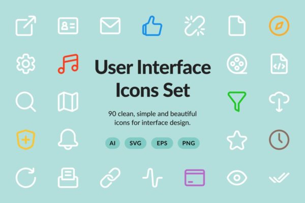 UI界面设计矢量图标素材集合精选 User Interface Vector Set (90 icons)