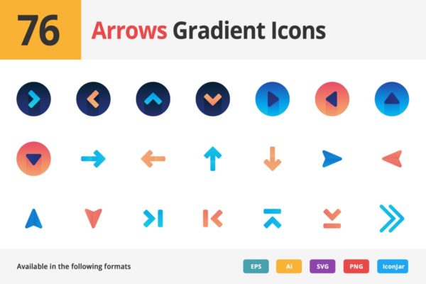 76枚箭头标识系统操作渐变矢量图标素材 Arrows Gradient Vector Icons