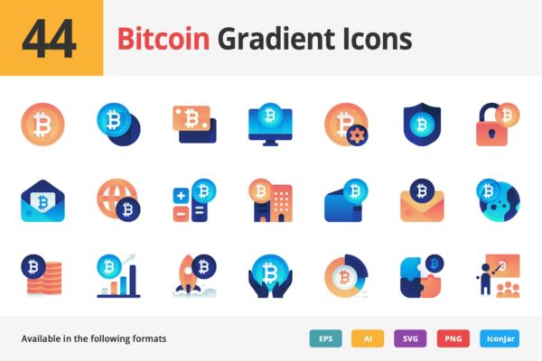 44枚比特币主题渐变矢量图标素材 Bitcoin Gradient Vector Icons