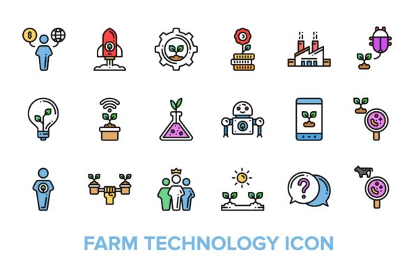 现代化农场技术彩色概念图标矢量图标设计素材 Farm Technology Icon