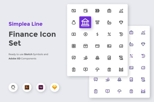 简约设计风格金融主题线性UI图标集合精选 Simplea Line – Finance Icon Set