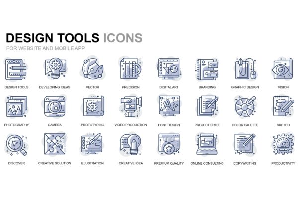 设计工具线性图标矢量图标素材 Design Tools Thin Line Icons