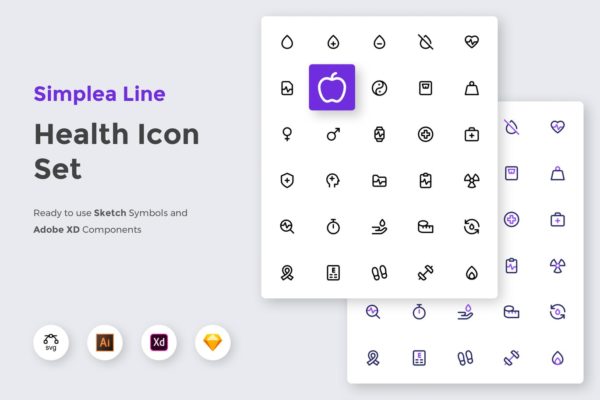 简约设计风格健康主题线性UI图标集合精选 Simplea Line – Health Icon Set