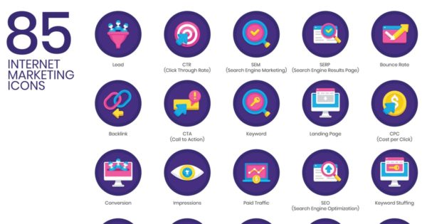 85枚互联网营销矢量图标设计素材 85 Internet Marketing Icons | Orchid Series