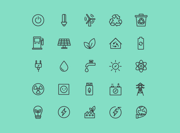 能源与生态矢量线性图标素材 Energy & Ecology Line Vector Icons