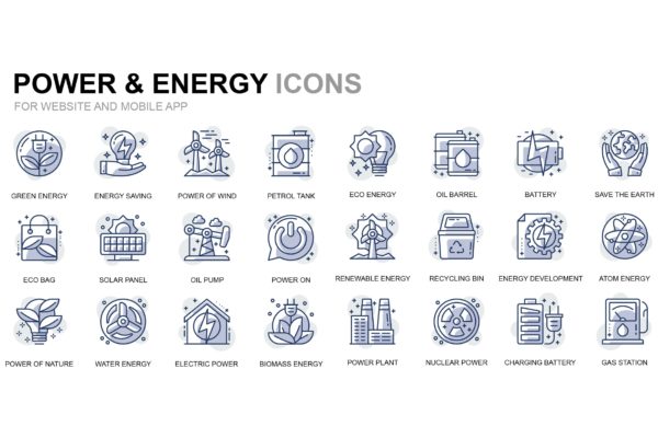 电力行业主题线性图标矢量图标设计素材 Power Industry Thin Line Icons