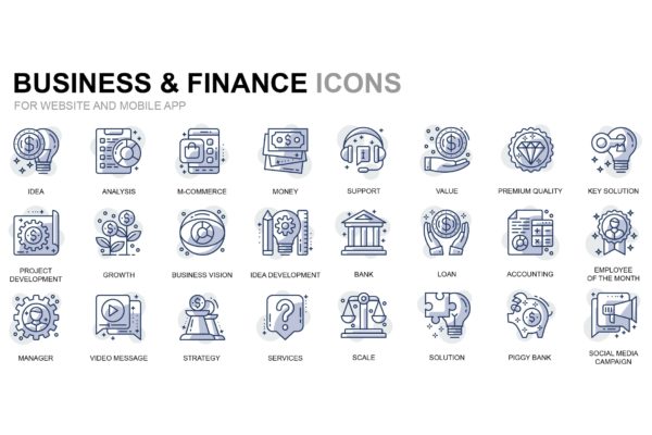 商业和财务主题线性图标矢量图标设计素材 Business and Finance Thin Line Icons