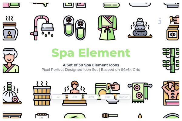 30枚SPA美容元素彩色矢量图标素材 30 Spa Element Icons