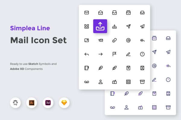 邮箱客户端UI设计线性图标矢量图标素材 Simplea Line – Mail Icon Set