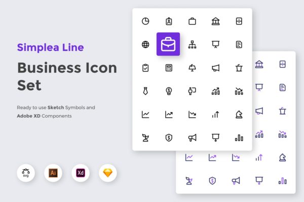简约风商务主题UI设计线性图标矢量图标素材 Simplea Line – Business Icon Set