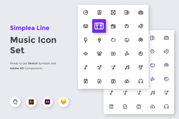 音乐应用UI设计线性图标素材 Simplea Line – Music Icon Set