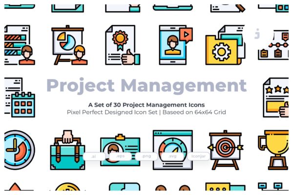 30枚项目管理主题彩色矢量图标设计素材 30 Project Management Icons