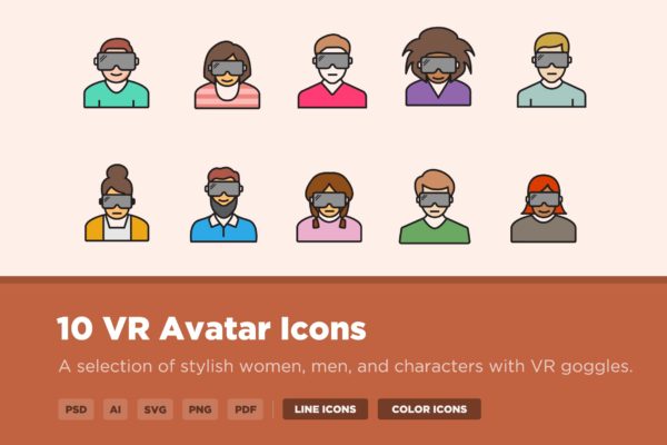 10枚VR虚拟角色头像矢量图标素材 10 VR Avatar Icons