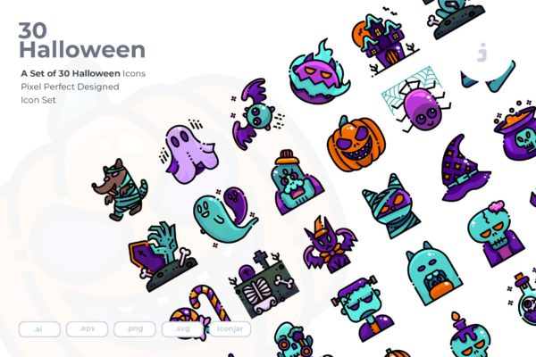30枚万圣节节日主题彩色矢量图标素材 30 Halloween Icons