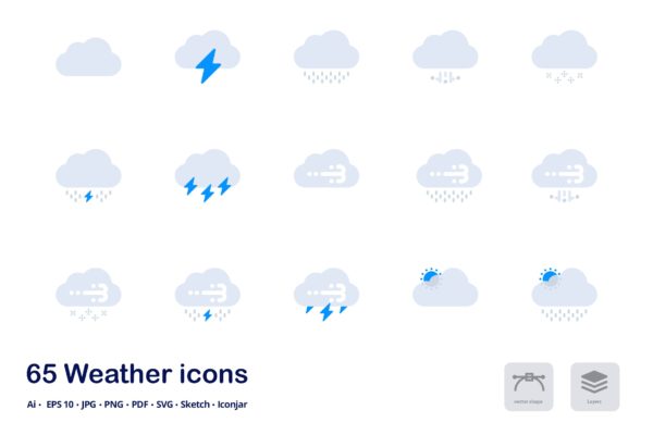 天气预报双色调扁平化矢量图标素材 Weather Forecast Accent Duo Tone Flat Icons