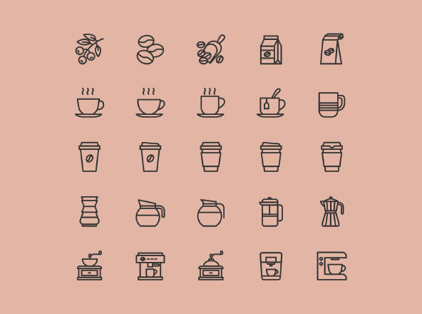 25枚咖啡主题矢量图标设计素材 25 Coffee Theme Icons – Vector .Ai