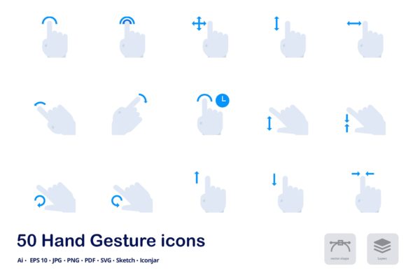 触摸手势双色调扁平化矢量图标素材 Hand Gestures Accent Duo Tone Flat Icons