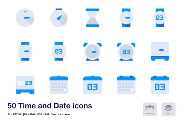 时间&日期双色调扁平化矢量图标素材 Time and Date Accent Duo Tone Flat Icons