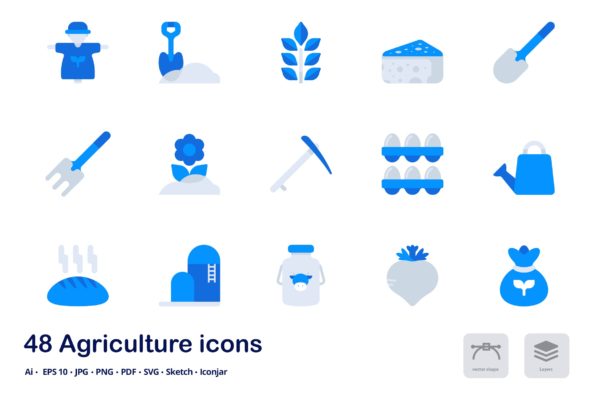 农业主题双色调扁平化矢量图标设计素材 Agriculture Accent Duo Tone Flat Icons