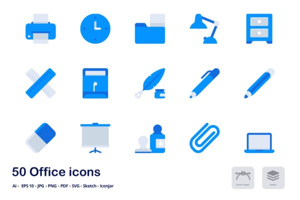 办公主题双色调扁平化矢量图标素材 Office Accent Duo Tone Flat Icons