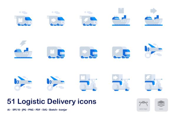 物流配送快递行业双色调扁平化矢量图标素材 Logistic Delivery Accent Duo Tone Icons