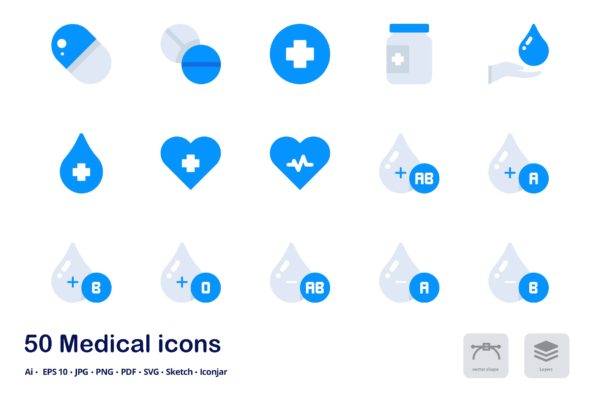 医疗保健主题双色调扁平化矢量图标素材 Medical and Healthcare Accent Duo Tone Icons