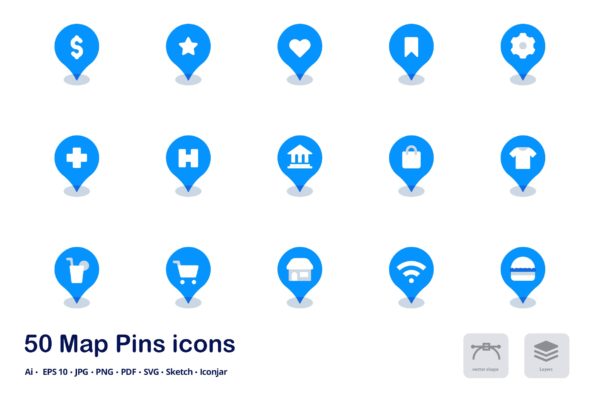 地图图钉双色调扁平化矢量图标素材 Map Pins Accent Duo Tone Flat Icons